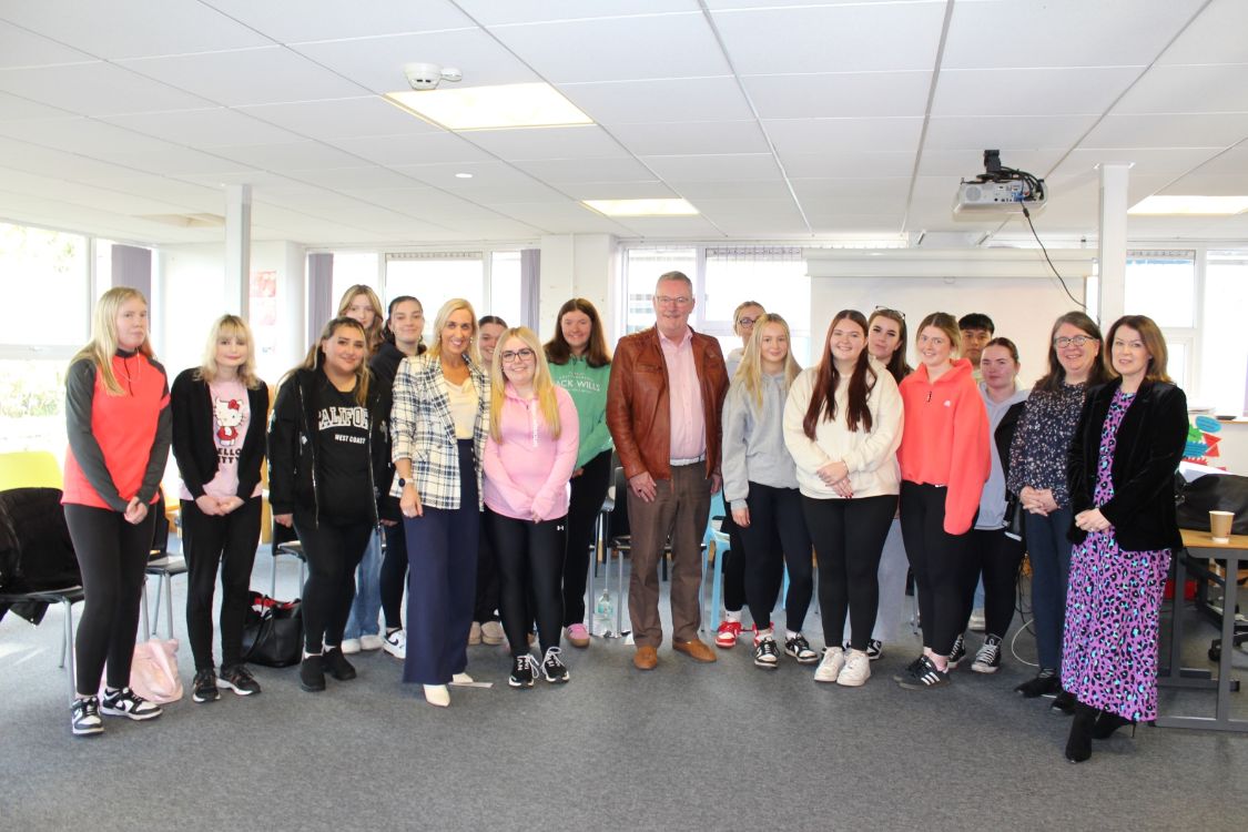 Health Minister Mike Nesbitt with Level 3 Health and Social Care students